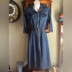 Vintage 80s Dreams Denim Jean Dress Romper One Piece RARE Snaps Medium